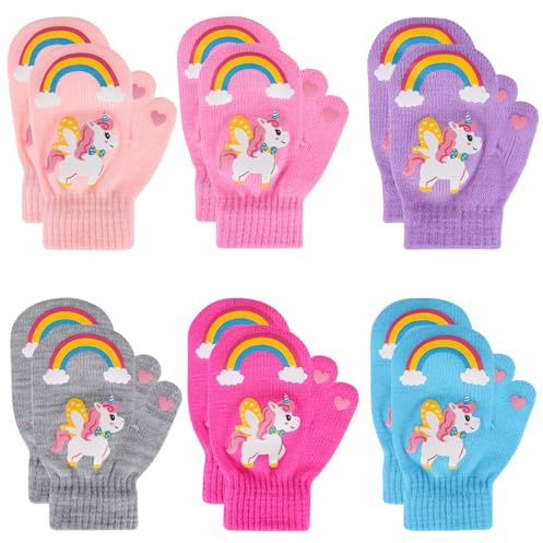 QKURT Guantes Mágicos para Niños Pequeños Manoplas de Punto Elásticos Guantes Invierno Unicornio Arcoíris para Infantiles Bebés 1-4 Años