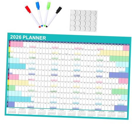 Housoutil calendario reutilizable pizarra calendario planificador mensual anual con marcadores borrable de pizarra grande de oficina
