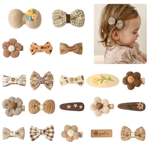 CharmeFleur Baby Girl Hair Clips Set 20 Pieces Small 5 cm Toddler Hair Bows Fully Covered Hair Clips for Babies Children Small