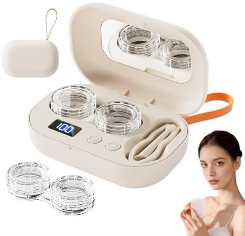 Rechargeable Ultrasonic Contact Lens Cleaner, Ultrasonic Contact Lens Cleaners Machine, Hard Contacts Lenses Cleaner with Vanity Mirror, Fits Hard, Soft, Multicolor Contact Lens (1pc)