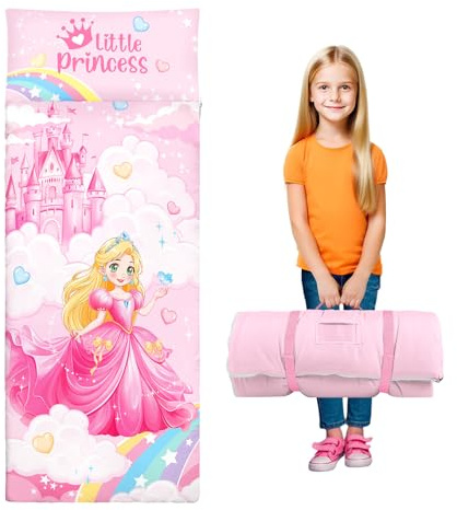 Sacco a Pelo per Bambini con Cuscino e Doppia Cerniera, 150x60 cm Nap Mat per Bambini, Ideale per Casa, Asilo, Scuola Materna e Campeggio, Castello della Principessa