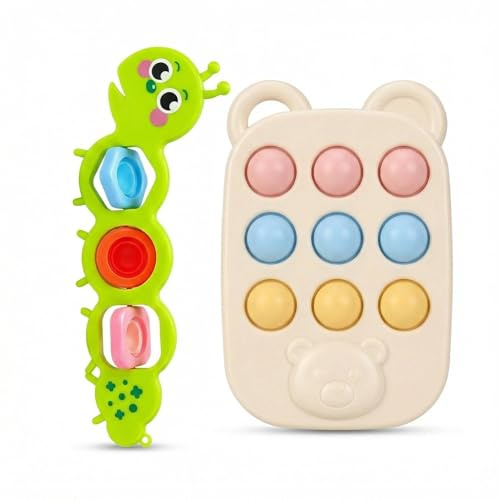 2 Pack Fidget Popper Sensory Toys Caterpillar and Bear Silicone Sensory Toy Stress Relief Focus Tools for Sensory Stimulation