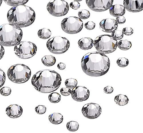 1000 Piezas Diamantes de Cristal de Espalda Plano Transparente Gemas de Cristal Redondas 1.5 mm - 5 mm, 5 Tamaños