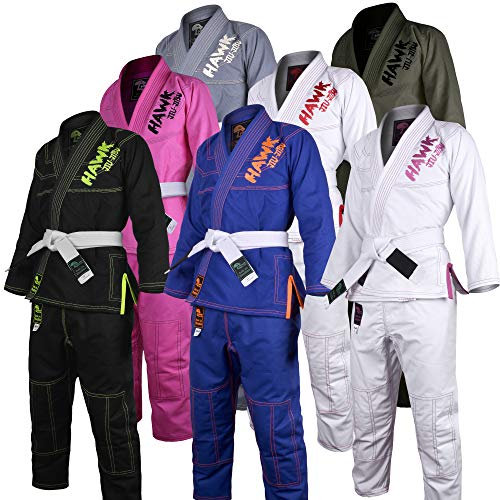 HAWK Jiu Jitsu Hawk Kids Brazilian Jiu Jitsu Anzug Jugend Kinder BJJ Gi Kimonos Boys & Girls BJJ Uniform Leichte Preshrunk Perlen-Webart-Stoff Mädchen Weiß K00