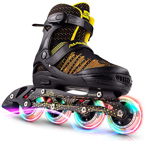 PAPAISON Inline Skates for Boys and Girls with Full Light up Wheels, Beginner Adjustable Illuminating Roller Skates for Kids Youth Women and Men