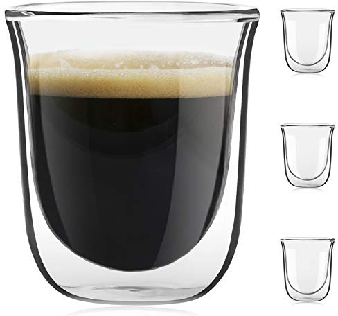JoyJolt Javaah Double Walled Espresso Glasses Espresso Cups Set of 4 | 2-Ounces