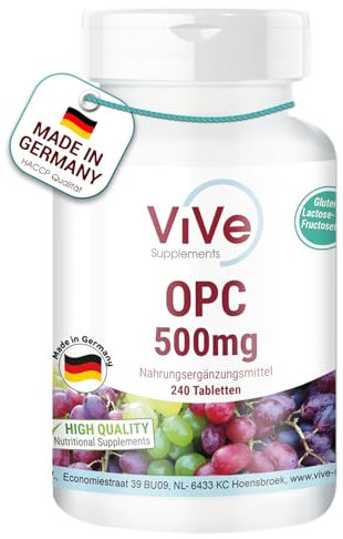 Traubenkernextrakt OPC - 240 Tabletten - Premium OPC 500mg mit Vitamin C - Hochdosiert - Vegan | Qualität aus Deutschland von ViVe Supplements
