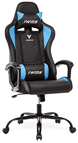 IntimaTe WM Heart Gaming-Stuhl, Gamer-Stuhl mit ergonomischer Rückenlehne, verstellbare Kopfstütze und Lendenwirbelstütze, Blau