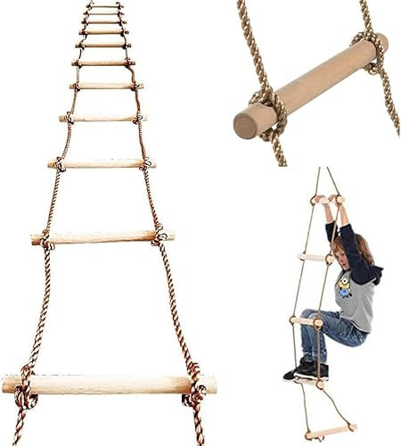 ISOP Scaletta per corda da parete svedese da 2 m - Scala per corda da arrampicata per bambini | Attrezzature da gioco a scala albero | Giocattoli da arrampicata per bambini per la cortile