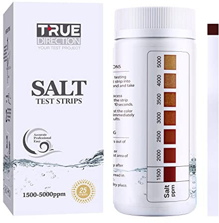 Piscine d'eau Salée Bandelettes Test de Sel pour Piscine et Spa pour Tester la Teneur en Chlorure de Sodium de l'eau 1500-5000 ppm, Surveiller et équilibrer la Salinité et la Chimie de Votre Piscine