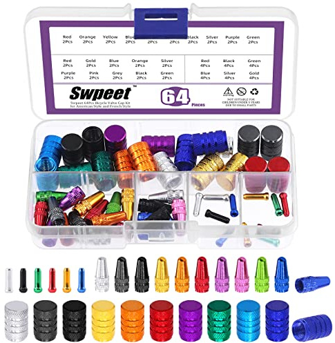 Sweet 64 Uds 3 Tipos Bicicleta Cable tapa Surtido Kit, Multicolor Anodizado Aleación de Aluminio Ciclismo Adaptador Neumático Tapas Azul, Rojo, Negro