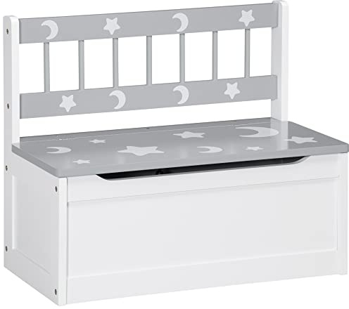 Qaba Toddler Toy Box Storage Bench with Large 27 Liter Interior, Kids Storage Bench Seat with Storage for Toddler Playroom Furniture, Kids Bedroom Furniture, Toy Organizer and Storage Bin, Gray