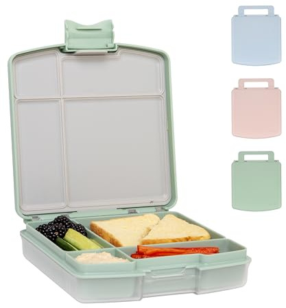 Ubbi Bento Box for Kids, BPA-Free, Leakproof, Dishwasher Safe, Food-Safe Material, Toddler and Kids Travel Lunch Containers, 4 Compartments, Sage Green
