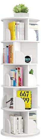 uyoyous 5-stöckiges Drehbares Bücherregal Kinder Bücherregale Drehbar Rund Eckregal Weiss Boden Stehendes mit Schallwand Lagerregal Multifunktionales Display-Organisationsmittel für Haus Büro Weiß