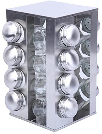 QZQJUILU 16 vasetti portaspezie Rotante in Acciaio Inox Supporto per condimento condimento Sale Pepe carosello barattoli di spezie Cucina