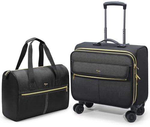 Tonyeee Laptop-Rollkoffer Set 14 Zoll, Wasserabweisende Laptop-Rolltasche mit abnehmbaren Rollen & Erweiterbare Reisetasche, Business-Trolley für Arbeit, Reisen und Schule, Schwarz
