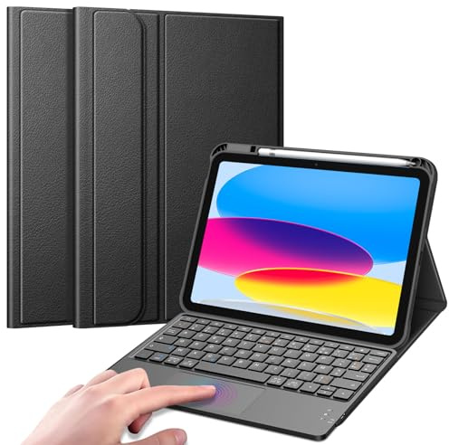 FINTIE Clavier pour iPad A16 11 11e Génération 2025 / iPad 10e Génération 10.9 2022, AZERTY sans Fil, Pavé Tactile, Coque avec Porte-Stylet, Multi-Angles, Noir