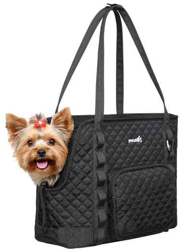 pecute Dog Purse Carrier, Small Pet Handbag With Pocket, Portable Lightweight Fashion Carrier Bag for Travel, Outdoor, Shopping, Black