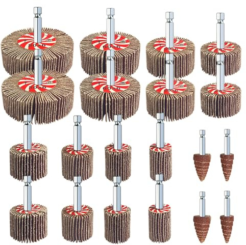 AUPREX 20 Pcs Abrasive Flap Wheel Sander Set, 80 Grits Drill Sander Attachment with 1/4 Inch Hex Shank, Die Grinder Sanding Wheel Accessories 10 Sizes