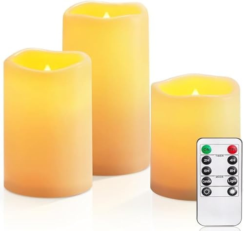 AMAGIC Candele senza fiamma, impermeabili, a batteria, con telecomando e timer, a lunga durata, set da 3