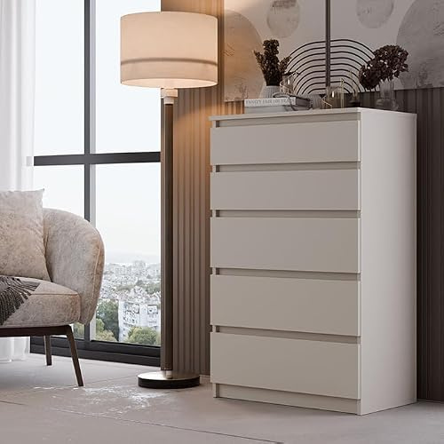 WHATSIZE ENTERPRISE Cashmere Chest of Drawers – 5 Drawer Organiser for Bedroom/Living Room with Shelf – Multipurpose Cabinet with Soft Close Mechanism - Easy to Assemble Furniture