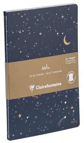 Clairefontaine 116297C - Set mit 2 Notizheften / Kladden Adolie Sterne, DIN A5 14,8x21 cm, 32 Blatt, liniert weiß 90g, sortiert, 2 Stück
