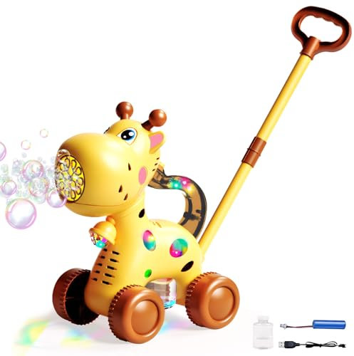 Automatische Seifenblasenmaschine,Tragbare Giraffe Blasenmaschine,Blasenbläser für Kinder mit LED Licht Seifenblasenflüssigkeit,USB Bubble Machine,Sommer Garten Spielzeug für Party