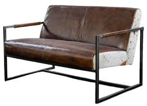 KAWOLA 2-Sitzer Sofa Vintage Ledersofa LIANO, Echtleder, Couch im Industriedesign, Braun, kompakt für Wohnzimmer
