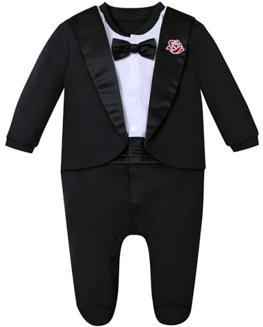 mintgreen Baby Boy Gentleman Outfits,Newborn Tuxedo Footie Wedding Suit with Bow Tie, Black, 0-3 Months, NB