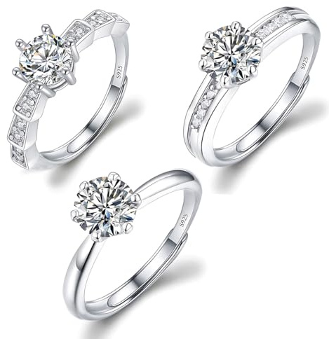 DWFEYOI 3 Pezzi Anello Argento 925 Donna Elegante Anello Regolabile Zirconia Cubica Amicizia Fidanzamento Matrimonio Anniversario Promessa Fedine,Classico Anello Solitario Donna Argento