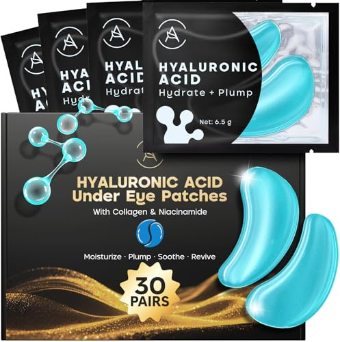 Hyaluronsyra ögonmasker mot ögonmörkret 30 par med niacinamida | Lämplig för känslig hud låt det verka i 15 till 20 minuter