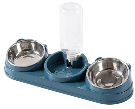 Générique Set di ciotole per gatti triple, include dispenser d'acqua autonomo, scomparti per cibo umido e secco, ciotola in acciaio, Tilt per protezione cervicale, progettato per gatti