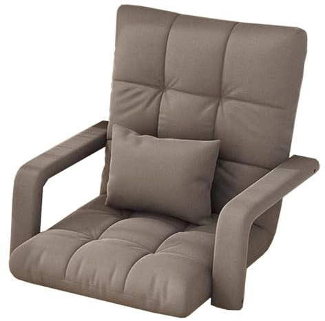 Silla plegable ajustable con soporte para la espalda, sofá para juegos de 6 posiciones con reposabrazos para leer, jugar y meditar, cómoda tumbona gris