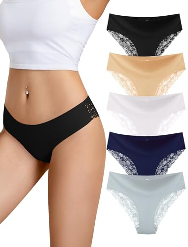 Voenxe Trosor Dam UnderkläDer Flerpack, Spets Women Bikini Underwear | 5 Pack Panties Kvinnor,Soft Comfortable Hipster Panty Multipack,No Show