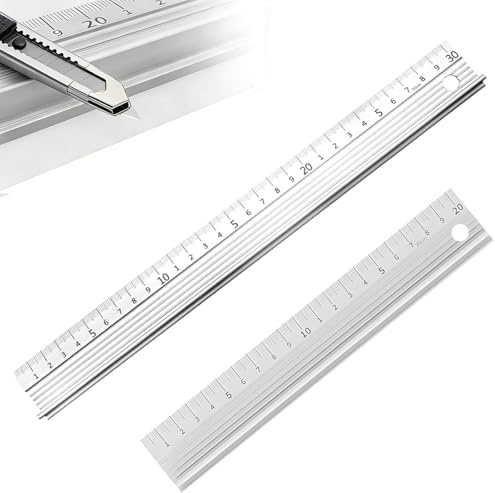 2pcs Metal Ruler Set 30cm (12 inch) + 20cm (8 inch), With Raised Grip Cutting Ruler For Length, Crafts Diy, Measurement (Silver)