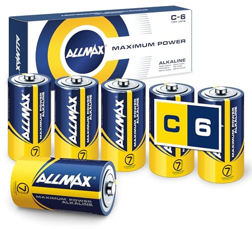 Allmax C Baby (LR14) Maximum Power Alkaline Batterien (6 Stück) – Ultra-Langlebigkeit, auslaufsicheres Design, 7 Jahre Haltbarkeit, maximale Leistung (1,5 V)
