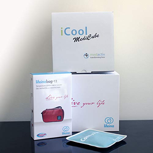 Lifeina Kit för resor Crohn och kolit. Transportera din medicin i flygplan, tåg och bilar. Innehåller det bärbara kylskåpet LifeinaBox, iCool MediCube och LifeinaBag12.