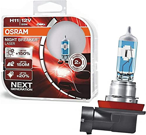 2x Osra.m H11 55W 12V Night Breaker Laser +150% Next Generation 64211NL-HCB hell Weiß Ersatz Halogen Birne für Scheinwerfer, Fernlicht, Abblendlicht - E-geprüft