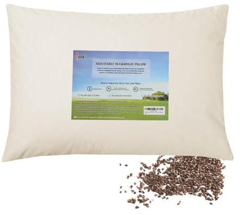LOFE Organisches Buchweizen-Kissen - 40 x 56 cm, Verstellbare Höhe, Atmungsaktiv für kühlen Schlaf, Zervikale Unterstützung für Rücken- und Seitenschläfer (Tartary-Hülsen)