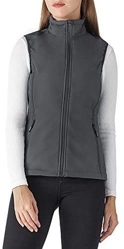 Outdoor Ventures - Gilet in softshell da donna senza maniche, leggero, antivento, caldo, con collo alto, in pile, per sport, golf, con 4 tasche, per escursionismo, campeggio, grigio scuro, XXL