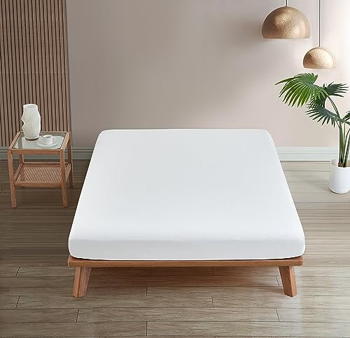 Homesty Premium Spannbettlaken – 100% Baumwolle Spannbetttuch - 30cm Steg - Bettlaken Öko Tex mit starkem Gummizug - geeignet für alle Matratzen (200 x 200 + 30 cm, Weiß)
