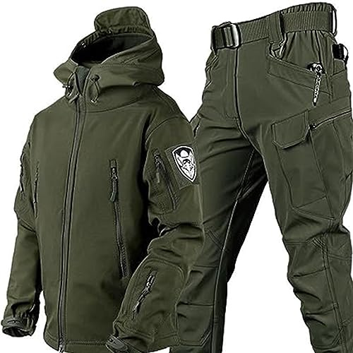 Conjunto de traje de combate impermeable del ejército, chaqueta táctica y pantalón, trajes militares softshell, uniforme de camuflaje, ideal para actividades al aire libre, verde, L