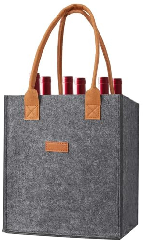 Porte-Bouteilles pour 6 Bouteilles – Sac à provisions pour Bouteilles de vin avec 6 Compartiments | Porte-Bouteilles en Feutre Sac à Main pour Homme Sac en Feutre pour Bouteille de vin, Gris, Voir