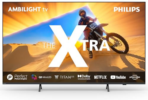 Philips Ambilight La Xtra 65PML9019 Smart TV 4K Quantum Dot MiniLED - Pantalla de 65 Pulgadas con Motor P5 Picture Engine Ultra HD, Titan OS, Dolby Vision y Dolby Atmos - Gris Antracita