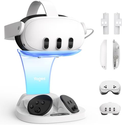 YOGES Charging Dock for Meta Quest 3S, Quest 3 Fast Charging Station with 2 Rechargeable Batteries kit, VR Heatset Charging Stand Dock for Oculus Quest 3/ Quest 3S Accessories, Support Elite Strap