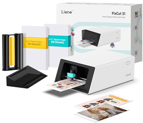 Liene PixCut S1 Color Sticker Printer & Cutting Machine - All-in-One Sticker Maker for DIY Crafts, Custom Labels & Gifts. Thermal Dye-Sublimation Photo Printer, 300 DPI, Precise AI Auto-Cutting