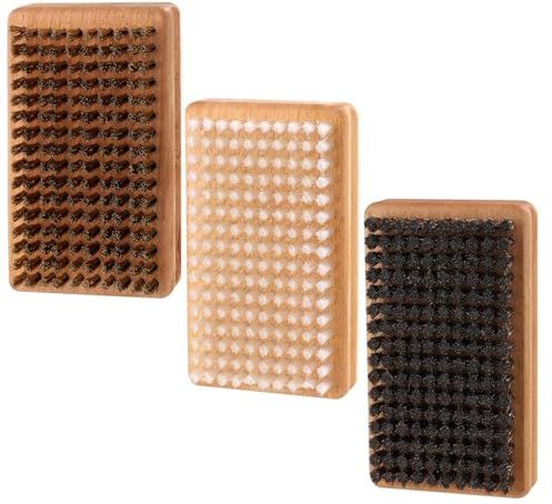lasuroa Kit de 3 Cepillos para Cera de Snowboard, 12x7x3,5cm Juego de Cepillos para Cera de Esquí Incluye Cepillo de Nailon Latón y Crin de Caballo Accesorios de Limpieza para Snowboard