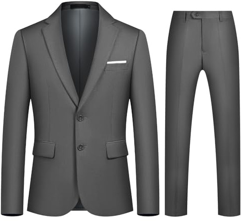 Autsel Mens Suits 2 Piece Slim Fit Two Buttons Business Wedding Formal Dinner Tuxedo Classic Suit Blazer Trousers Dark Grey L