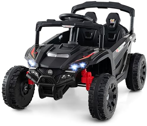 RELAX4LIFE Auto Elettrica Grande a 2 Posti per 2 Bambini con Telecomando, Velocità Alta, Fuoristrada a, Con Volante e Pedale, Clacson, Musica, Luci a LED, Ruota Resistente all'Usura (NERO)