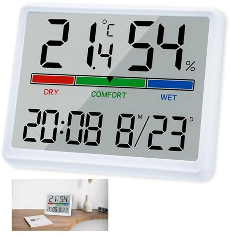 Hygrometer Indoor Room Thermometer Desktop Digital Room Humidity with Accurate Temperature Monitor Max/Min Records LCD Backlight Comfort Icon Humidity Sensor for Home Baby Nursery Room